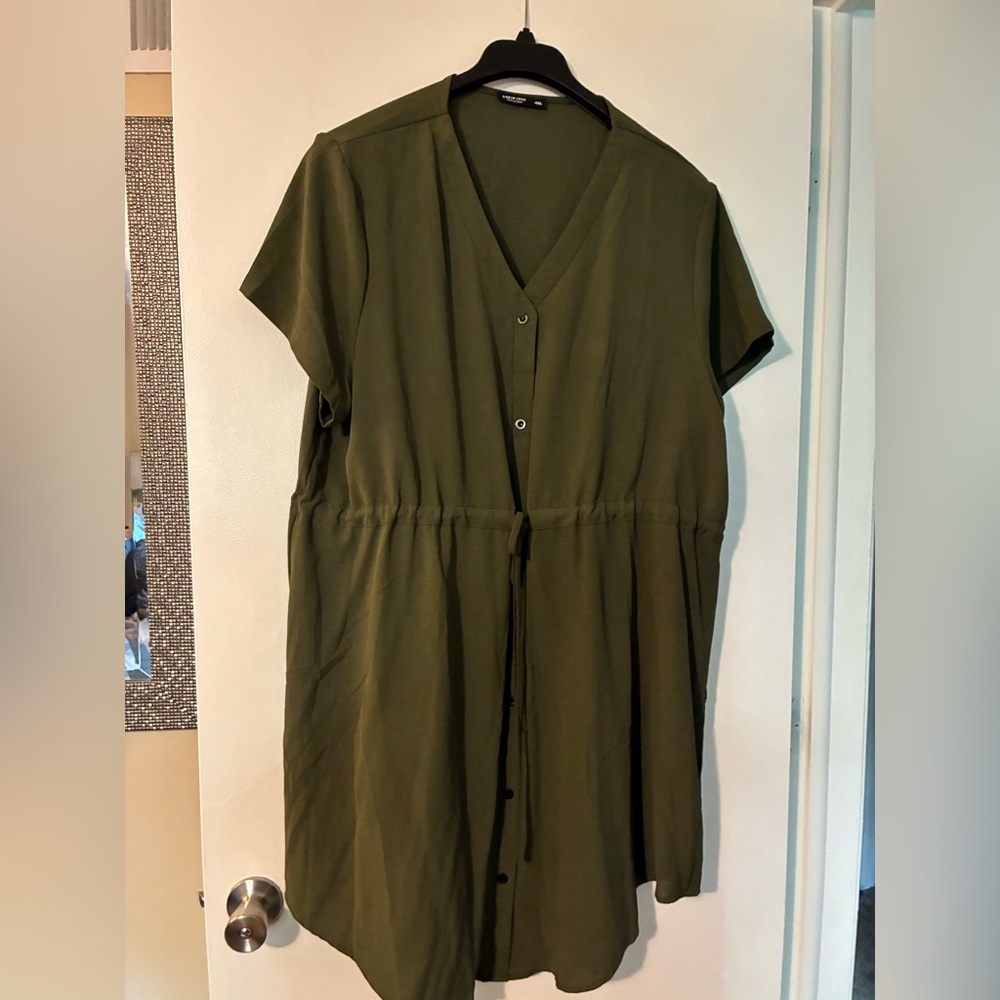 SHEIN Olive Green Buttoned Mini Dress